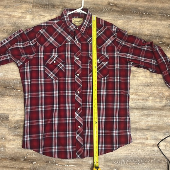 Men’s Wrangler red and white plaid pearl snap long sleeve shirt with pockets XL - Picture 7 of 10